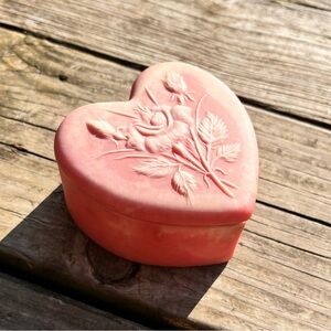Vintage Stone Carved Heart Trinket Container